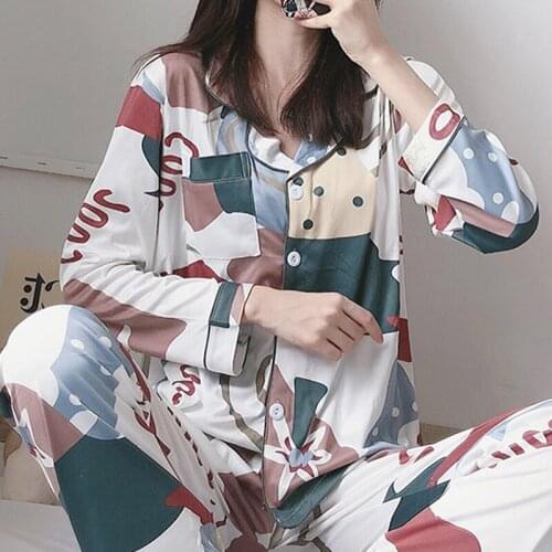 Spring Autumn 2021 New long-sleeved Trousers Ladies Pajamas Suit Simple Style Long Pajamas womens Home Service