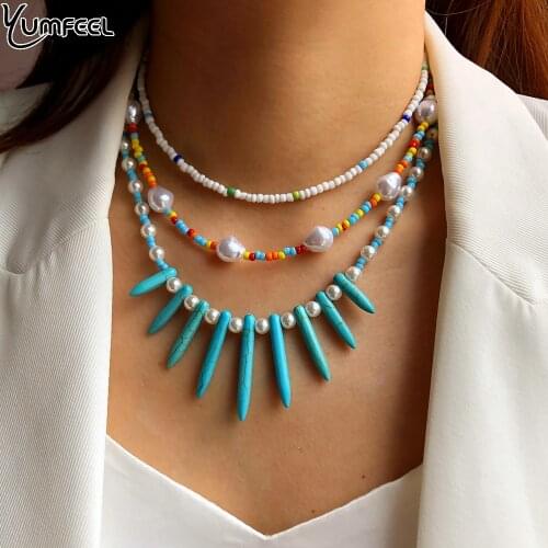 Yumfeel New Colorful Bohemian Statement Necklace Jewelry Handmade Stones Choker Women