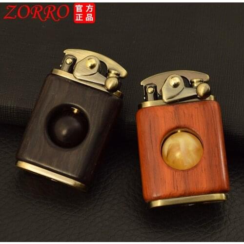 Zorro Lighter Rocker Arm Retro Creative Sandalwood Grinding Wheel Personality Kerosene Tanabata Valentines Day Gift