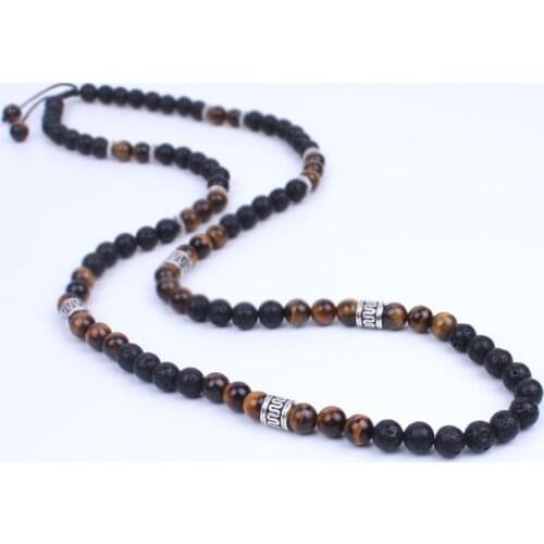 Lava Stone And Onyx Energy Beads Necklace Stone Bead With Metal Steampunk Jewelry