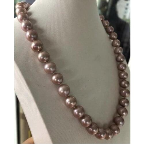Gorgeous freshwater round 11-12mm lavender pearl necklace 18inch 14K
