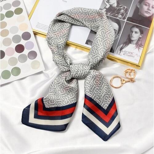 Yishine 2021 New Women Small Square Silk Scarf Elegant Luxury Branded Numbers Print Bandana Decorated Headwear Headkerchief