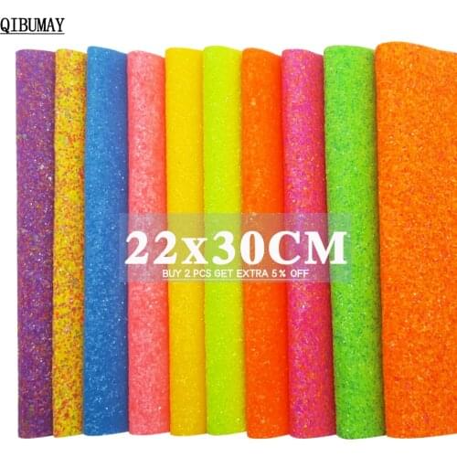 QIBUMAY 22*30cm Neno Chunky Glitter Fabric A4 Size Faux Leather Bow Fabric PU Leather DIY Hair bow Accessories Synthetic Leather