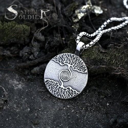 Steel soldier Nordic Amulet Pendant Necklace Vikings The Tree of Life charm chain