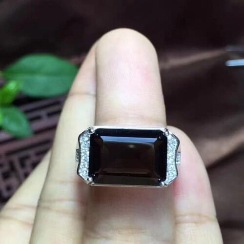 Natural and Real Smoky Quartz Man Ring 925 sterling silver Wholesales Fine jewelry Natural Smoky Quartz Man Ring 10*14mm