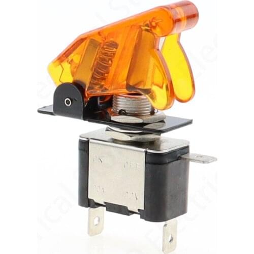 Auto Car Boat Truck Illuminated Led Toggle Switch With Safety Aircraft Flip Up Cover Guard Yellow 12V20A