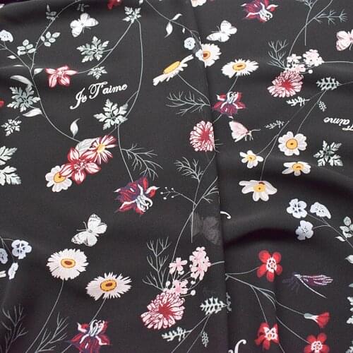 HLQON polyester chiffon black forest flower fabric for dress cloth felt patchwork tissue coat Sewing DIY Material by 100x145cm
