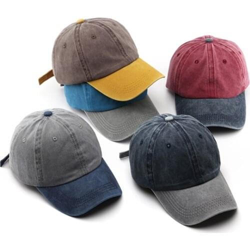 Men Women Vintage Washed Distressed Cotton Baseball Cap Contrast Color Patchwork Sports Adjustable Trucker Dad Hat