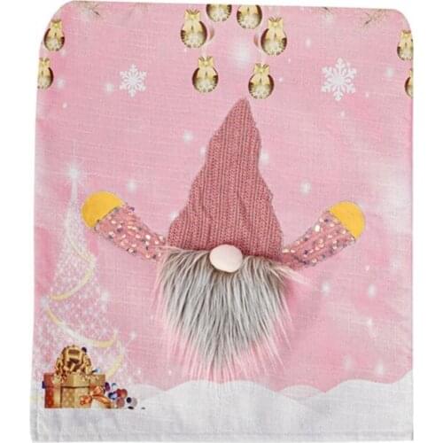 Y5GB Christmas Funny Gnome Chair Covers with LED Light Cartoon Faceless Santa Pink Chair Back Cap Slipcover for Dining Decor