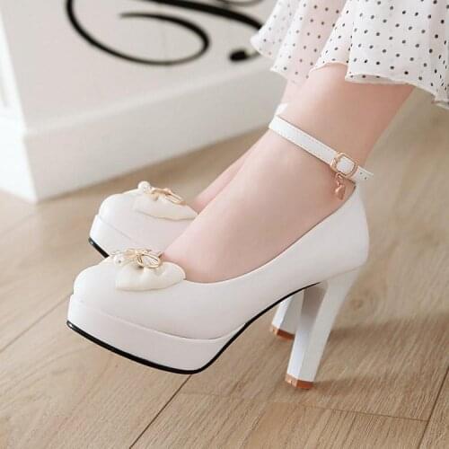 Japanese Sweet Lolita Shoes High-heeled Cute Round Head Academy Style Sweet Mori girl Shoes Cos Bowknot Princess Shoes