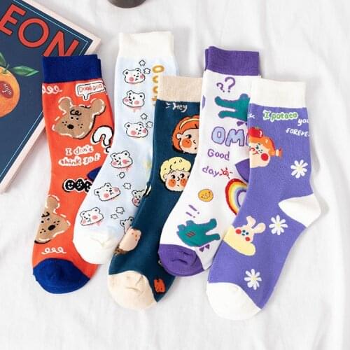 Japanese Kawaii Harajuku Socks Cotton Cartoon Girl Cute Socks Korean Version of Candy Rainbow Socks Women