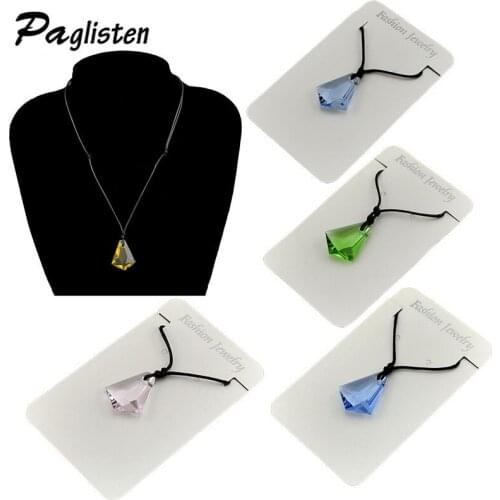 New Fashion Blue Crystal Love Pendants Rope Chain Necklace For Women Quartz Crystal Necklace Pendant For Women Jewelry