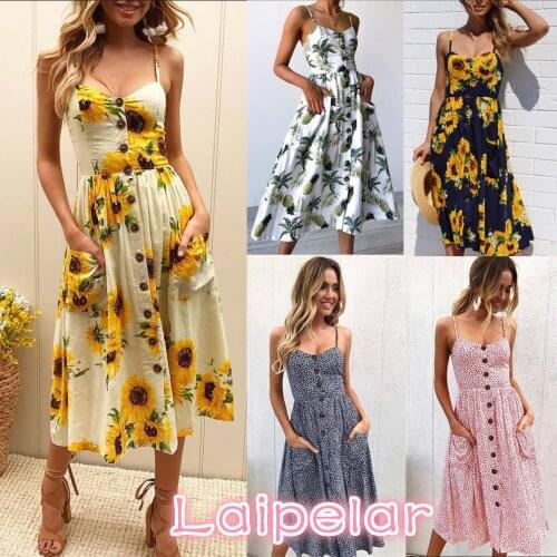 Women Floral Print Sleeveless Mid-Calf Clothes Casual Laipelar