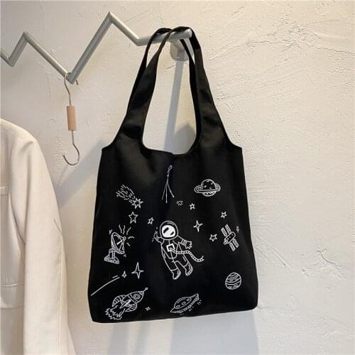 Ladies Cloth Totes Shoulder Bag Printing Astronaut Women Cotton Shopping Eco Reusable Shopper Bags Canvas messenger Bag