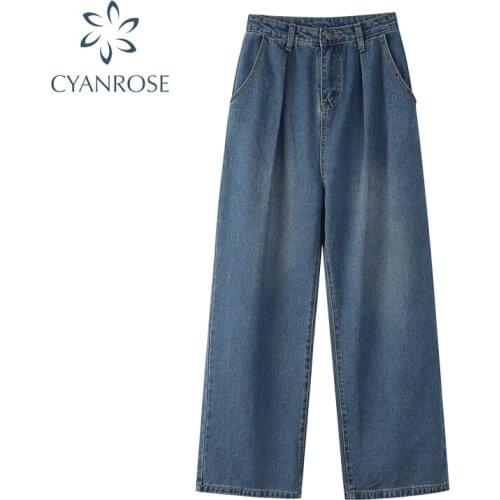 Wide Leg Jeans For Women Korean High Street Vintage Casual Denim Pants High Waist Washes Long Trousers Female 2021 Autumn New