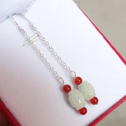 925 Silver Natural Emerald agate Jade Circular Beads Earrings Original DIY By Hand Accessories Green Bead Women Stone Jewelry