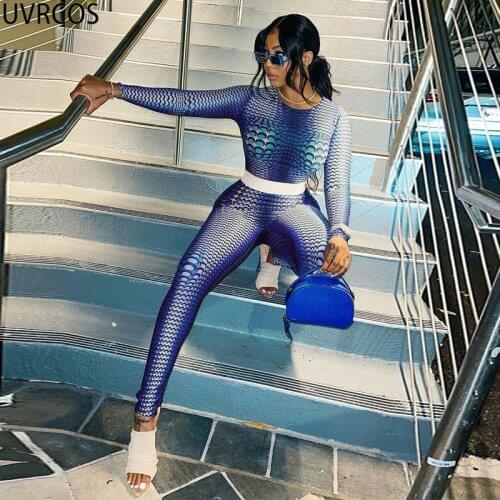 UVRCOS Casual Outgoing Two Piece Set Women 3D Print Abstract Patchwork Sets Womens Outfits Long Sleeve+High Waist Stretch Pants
