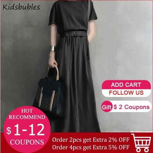 Women Summer Simple Dress Japan Style Long Dresses Solid Color Pockets Belt Maxi Vestidos Oversized Robes Loose Casual Office