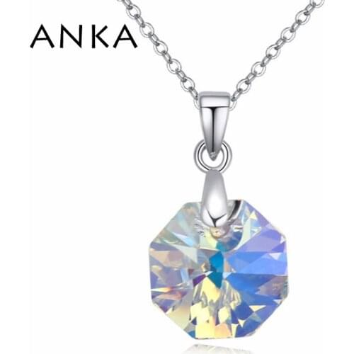 ANKA genuine geometric pendant necklaces rhodium plated with thin chain gift for women Crystals from Austria #116105