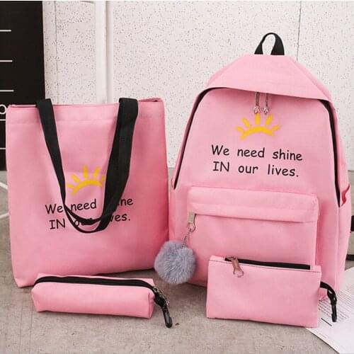 4 Piece/Set School Bags Fashion Women Backpack Canvas School Bags For Girls Preppy Style School Backpack Mochilas Female New