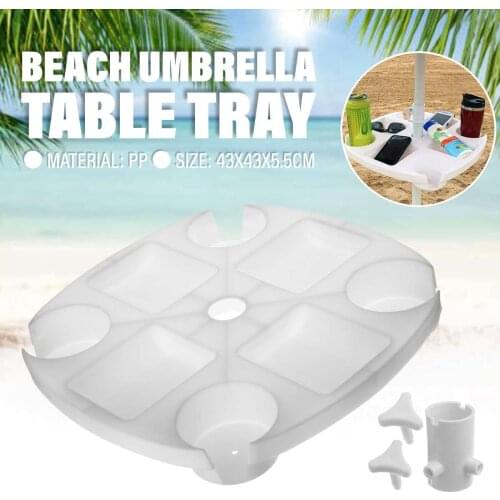 43cm Beach Umbrella Table Round Plastic Tray With Cup Holders Snack Cups For Garden Swimming Pool Patio Furniture