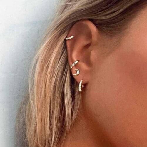 5-6mm Tiny Star Signet Moon Earring Minimal Delicate Multi Piercing Girl Jewelry 925 Stelring Silver Cute Lovely Stack Studs