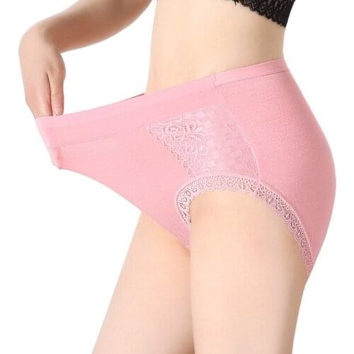 5PCS/Lot Women Briefs Modal Panties High Waist Underwear Sexy Lace Lingerie Plus Size Knickers More colors