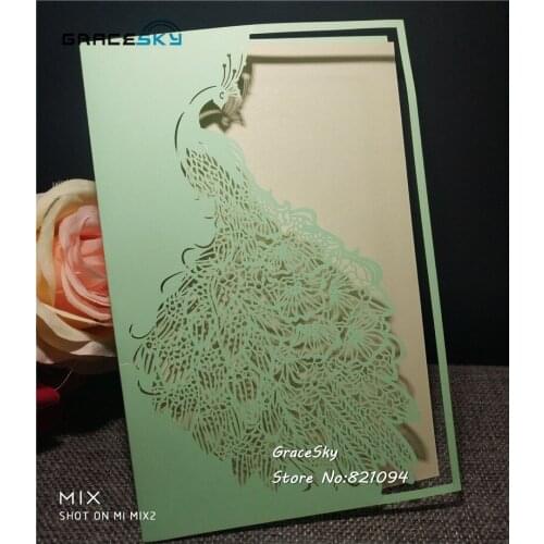 50pcs free shipping New Laser cut Hollow Elegance Phoenix paper Wedding invitation cards with inner sheet Wedding RSVP cards