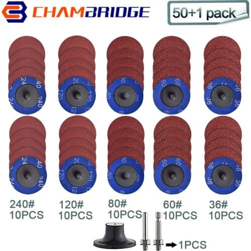 50PCS Roloc Quick Change Discs 2 Inch Zirconia Sanding Discs with 1Pc 1/4" Roll Lock Pad Holder for Die Grinder Grind Polish