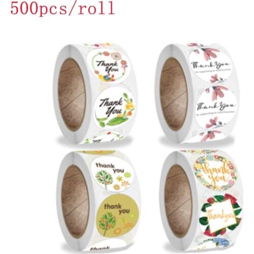 500pcs/roll Thank You Stickers for Seal Labels 1 Inch 4 Types Gift Packaging Stickers Birthday Party Stationery Thank Sticker