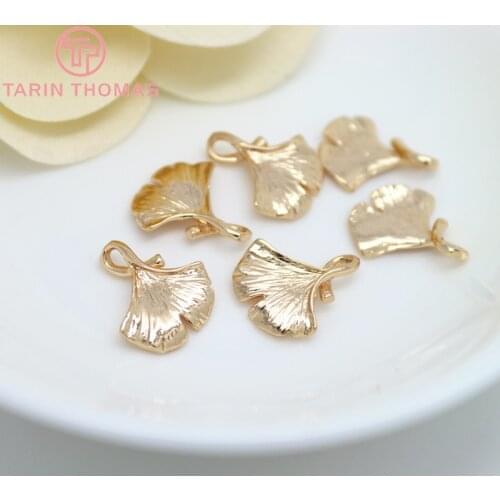 6PCS 14x16MM 24K Champagne Gold Color Plated Brass Ginkgo Leaves tree leafs Charms High Quality Diy Jewelry Accessories