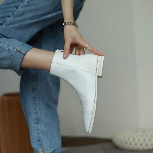 SKLFGXZY European Genuine leather Women boots With low Martin boots Short boots Women shoes Size 34-40