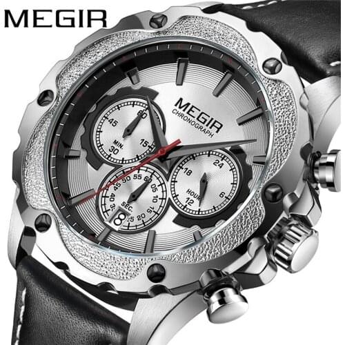 MEGIR Men Watch Top Luxury Brand Chronograph Date Mens Wrist Watches Military Army Sport Leather Band Quartz Male Clock 2070