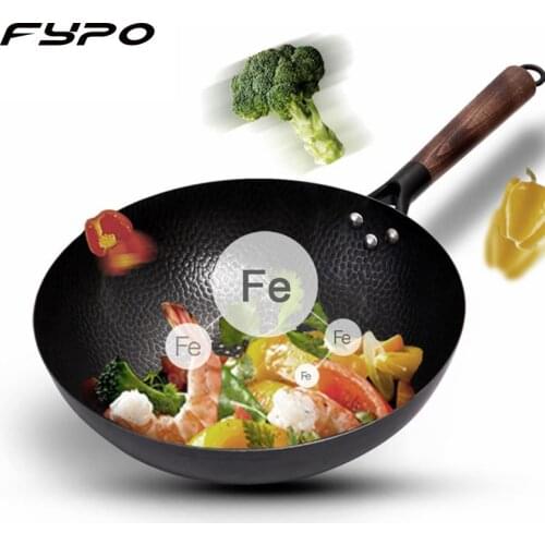 32 cm Non-Coating Iron Pot cast iron pan General use for Gas and Induction Cooker Chinese Wok Cookware Pan Kitchen Tools