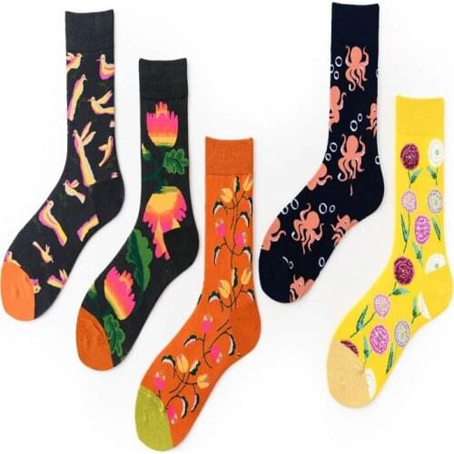 Flower series, octopus, Bird, European and American street creative fashion trend in tube socks C35