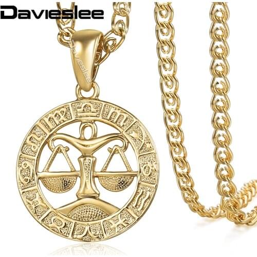Davieslee Womens Libra Zodiac Sign Pendant Gold Constellation Pendant Necklaces For Woman Jewelry Wholesale Dropshipping DGP363