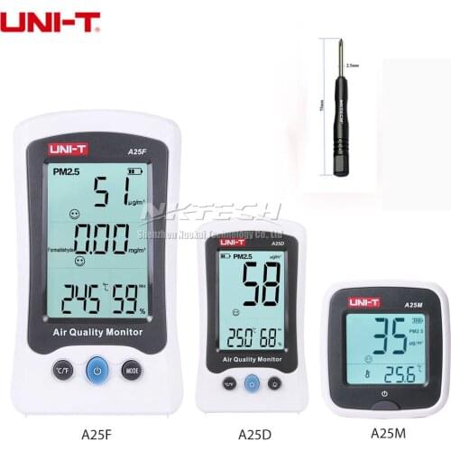 UNI-T Air Quality Detector A25F A25D A25M Formaldehyde PM2.5 Monitor Meter Laser Temperature Humidity Indoor Polymer Battery