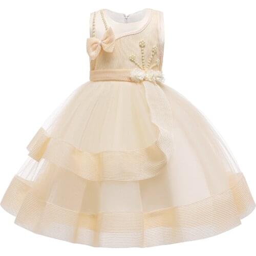 Kids Girl Cake Tutu Flower Dress Children Party Wedding Formal Dress for Girl Princess First Communion Costume