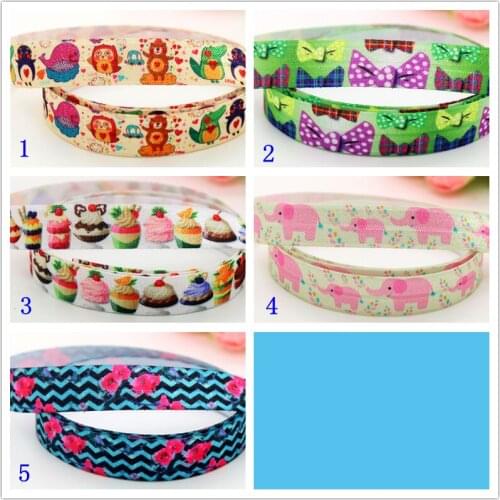 DHK 5/8'' Free shipping Fold Elastic ribbon elephant cupcake flower bows printed FOE headband headwear hairband decoration S550