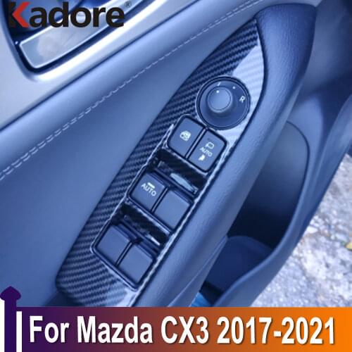 For Mazda CX-3 CX3 2017 2018 2019 2020 Carbon Fiber Interior Door Armrest Panel Window Lift Button Cover Trim Car Accessories