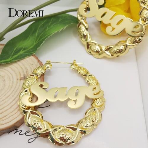 60mm XOXO Custom Bamboo Hoop Earrings Stainless Steel Custom Name Earrings Custom Bamboo Earring for Women Gif