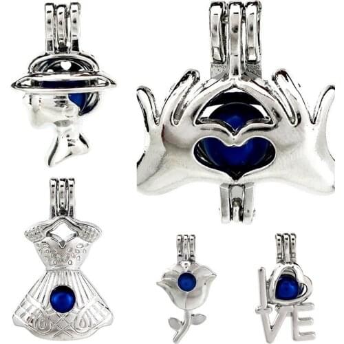 Elegant Lady Dress Love Gesture Rose Flower Beads Cage Essential Oil Diffuser Pearl Cage Locket Pendant