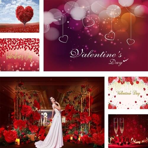 Valentines Day Backdrop For Party Rose Decoration Wedding Red Love Photo Background Studio Bokeh Glitter Wooden Valentine Props
