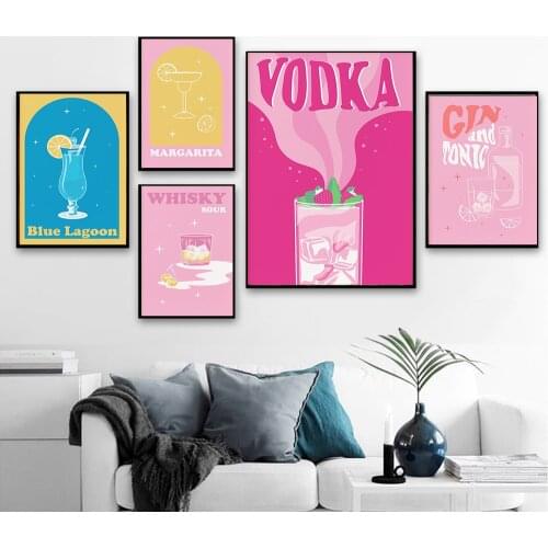 Cocktails Canvas Painting Retro Poster Mid Century Art Modern Minimalist Wall Pictures Vintage Bar Fashion Room Decor Home