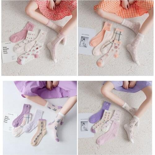 Womens Socks Set Summer Thin Mesh Style Cotton Breathable High Quality Lolita Girl Sweet Kawaii Cute Gift Female Socks