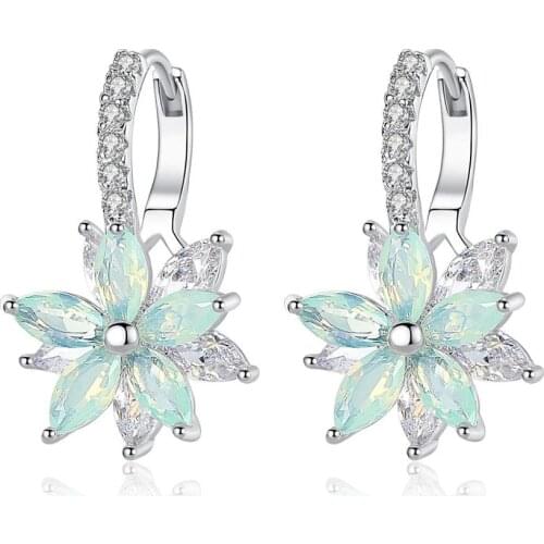Korean Fashion Silver Color Flower Wedding Earrings for Bridesmaid Clip Earrings Bridal Moon Stone With Shiny AAA Zircon Earring