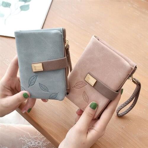 Leaves Small Wallet Women Wristlet Brand Women Purse Soft Leather Ladies Wallet Card Holder Girl Purse Clutch
