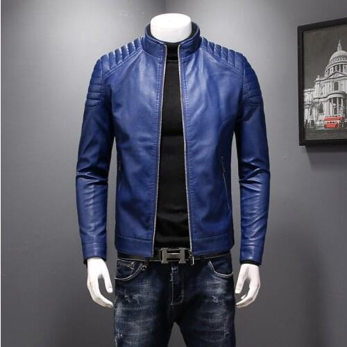 Mens Stand Collar PU Leather Zip Slim Fit Bomber Jackets Coats Outwear 3 Colors Male Jacket C89