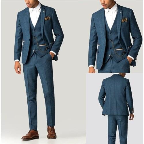 England Style Men Tuxedos High Quality 3 Pieces ( Vest + Pants + Blazer ) Custom Made Business Smart Casual Wedding Party Suits