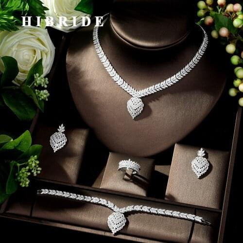 HIBRIDE Shinning Pave AAA CZ Dubai Jewelry Set Women Wedding Zirconia Geometric Design 4pcs Jewelry Set ensemble de bijoux N-267